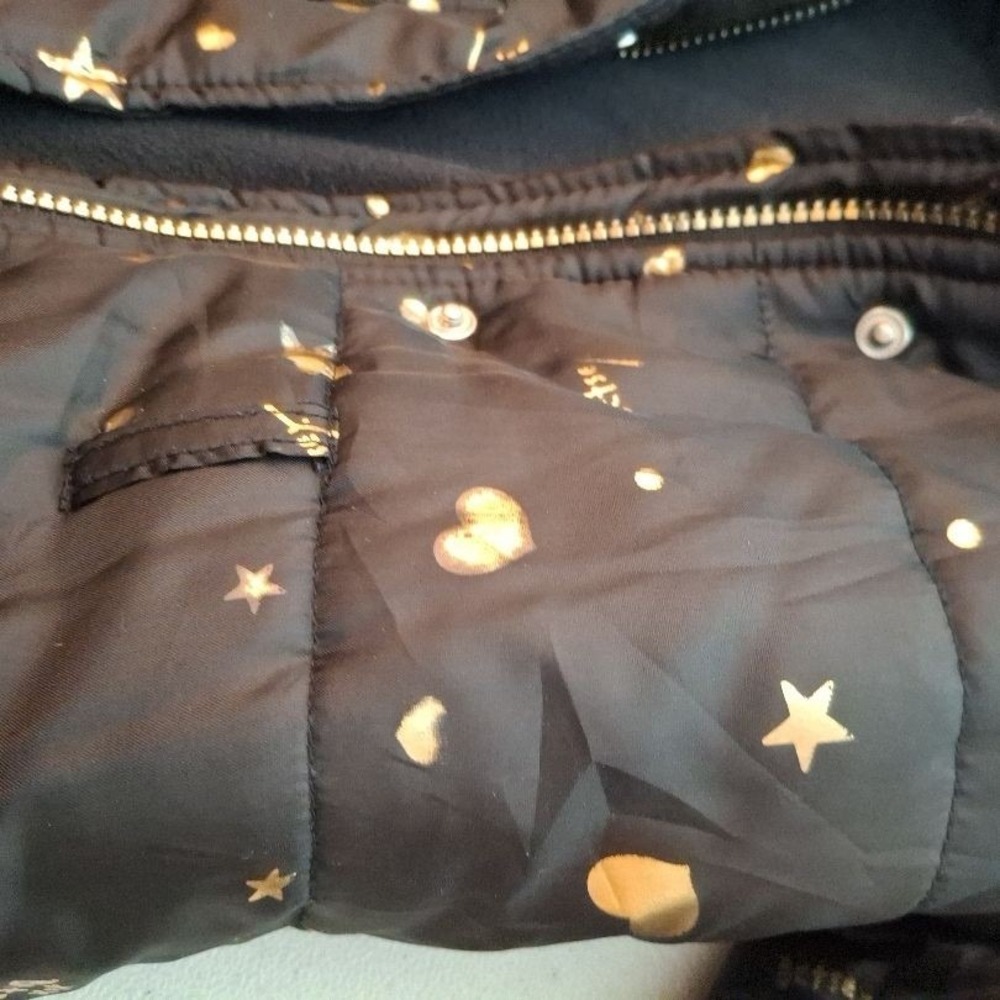 3/$15 Betsey Johnson Sz 6 Girls Black Gold Hooded Quilted‎ Stars Puffer Jacket - Picture 5 of 13